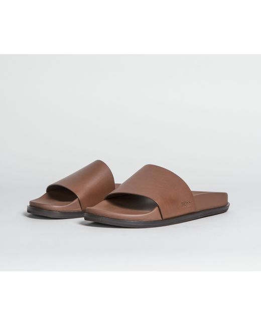BOSS 'cliff_slid_bu' Leather Sliders Brown for Men Save 65 Lyst