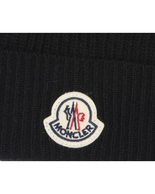 Moncler Black Logo Beanie for men