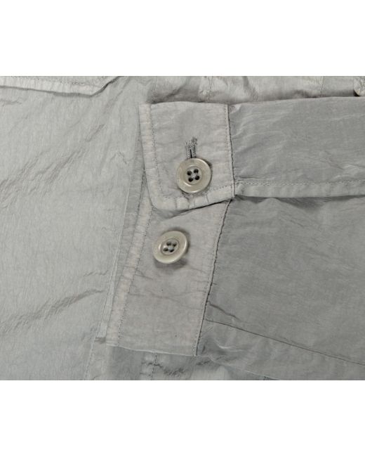 C P Company Gray Chrome Embroidered Logo Full Button Overshirt Drizzle Grey for men