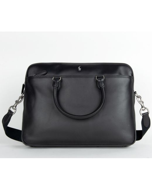 Polo Ralph Lauren Black Leather Briefcase Bag for men