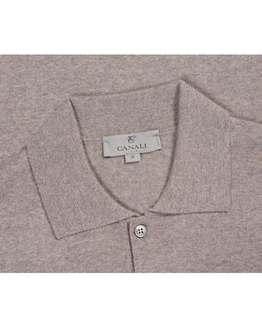 Canali Wool Knitted Ls Polo Shirt Taupe in Gray for Men | Lyst