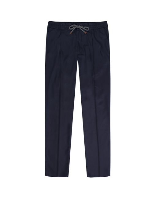 Brunello Cucinelli Blue Flannel Leisure Fit Drawstring Trousers Navy for men