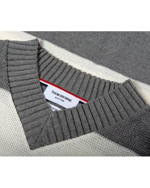 Thom Browne Gray V-neck Bar Stripped Knitted Vest White/grey for men
