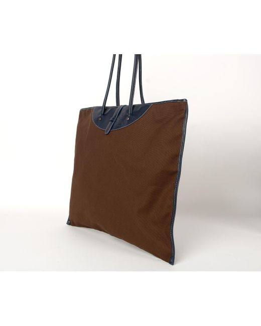 Pockets Calabrese Rotolo Shopping Bag Canvas And Leather Trim Chocolate Brown for men