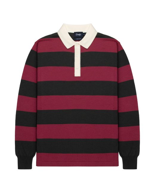 Drake's Drake' Block Stripe Rugby Shirt in Red for Men | Lyst UK