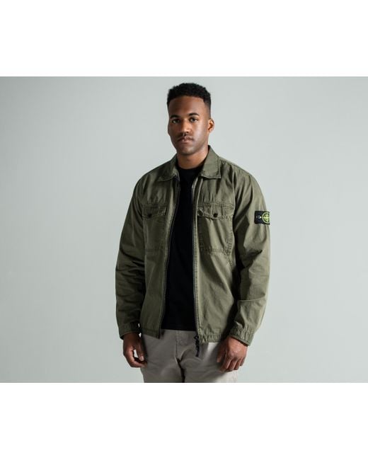 Stone Island 'old Effect' Overshirt Military Green for Men | Lyst UK