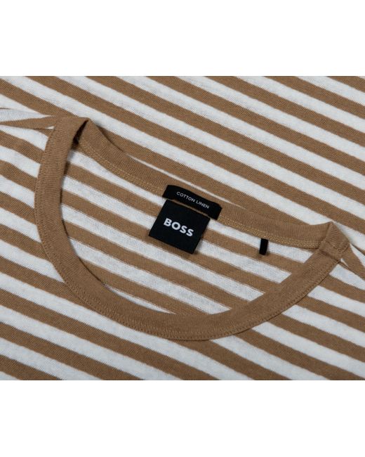 Boss Gray Hugo Tiburt Striped Linen T-shirt Brown/white for men