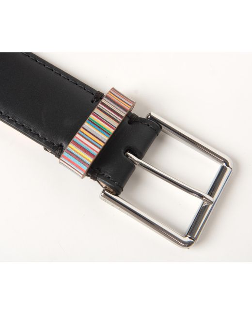 Paul Smith Signature Stripe Keeper Leather Belt Black for men