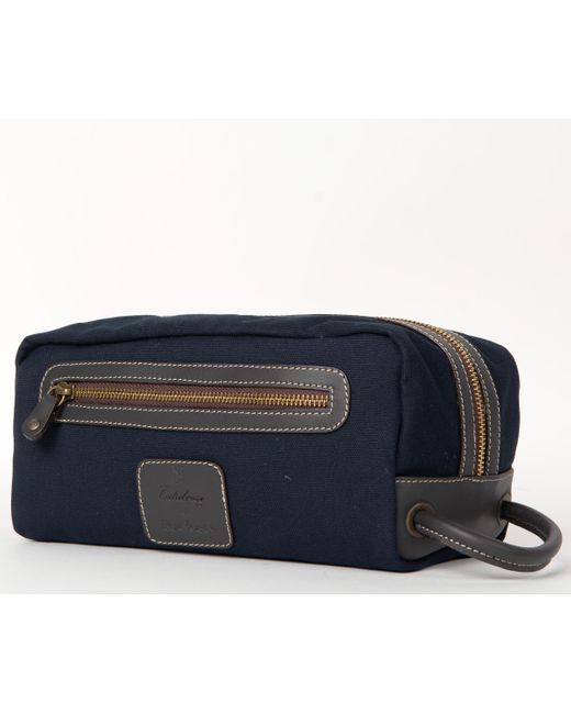 Pockets Blue Calabrese Canvas And Leather Washbag Navy for men