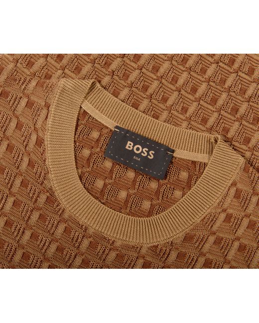 Boss Brown Hugo L-puro Geometric Structure Silk Sweater Medium Beige for men