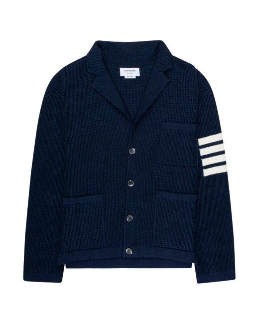 Thom Browne Blue Linen Cotton 4-Bar Cardigan Jacket for men