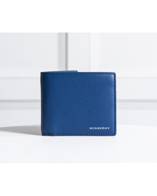 Burberry Grained Leather Bifold Wallet Mineral Blue for men