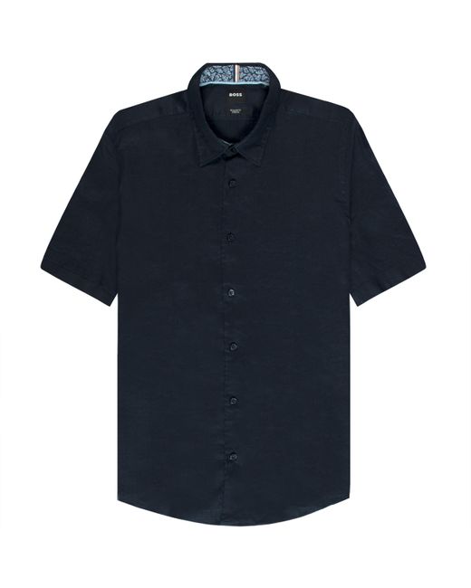 Boss Blue S-liam Linen Ss Shirt Navy for men