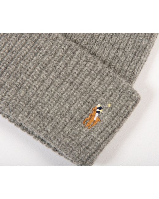 Polo Ralph Lauren Gray Signature Logo Wool Beanie Grey for men