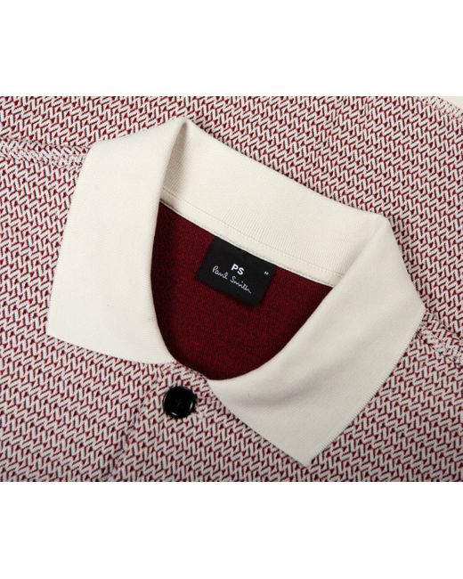 Paul Smith Brown Full Button Patterned Polo White/red for men