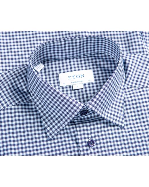 ETON SKY BLUE CHECKED SHIRT WITH DARK BLUE BUTTONS ETON SKY BLUE CHECKED SHIRT WITH DARK BLUE BUTTONS