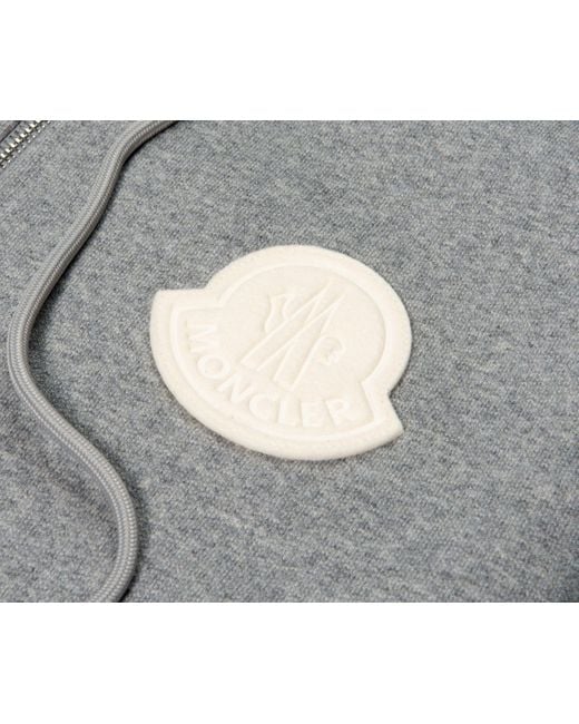 Moncler Gray Rubber Logo Patch Full Zip-Up Hoodie for men