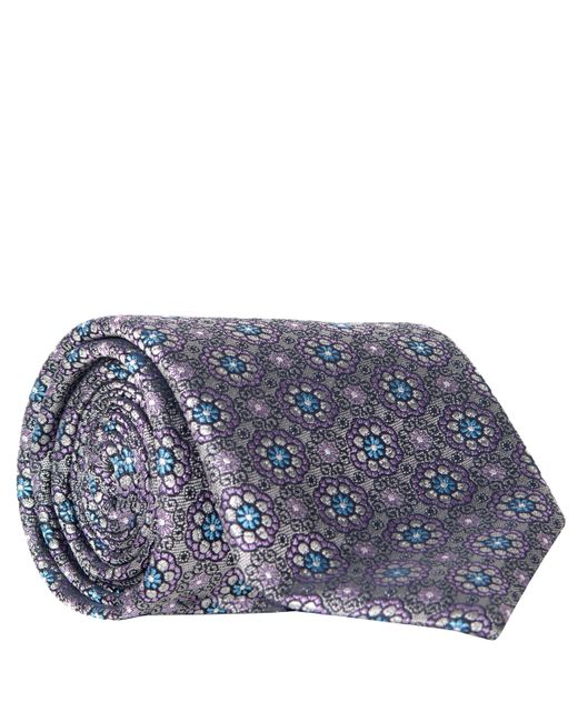 Canali Floral Patterned Silk Tie Grey/blue for men