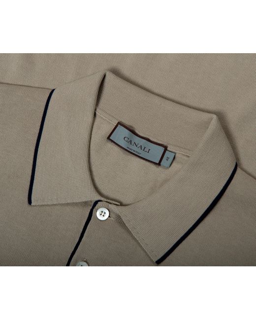 Canali Multicolor Cotton Polo With Piping Beige for men