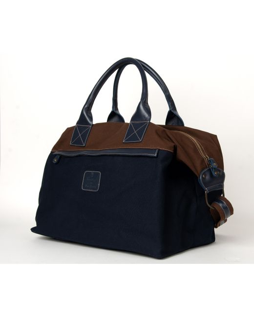 Pockets Blue Calabrese Lipari Fabric And Leather Medium Bag Navy for men