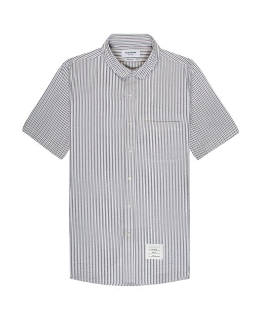 Thom Browne Gray Seersucker Rounded Collar Shirt White/grey for men
