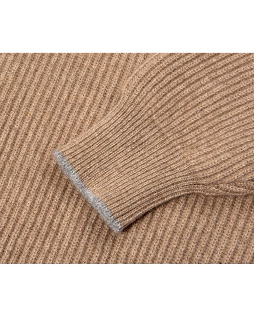 Brunello Cucinelli Natural Ribbed Cashmere Knitted Hoody Beige for men