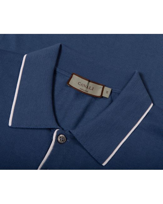 Canali Cotton Polo With Piping Sky Blue for men