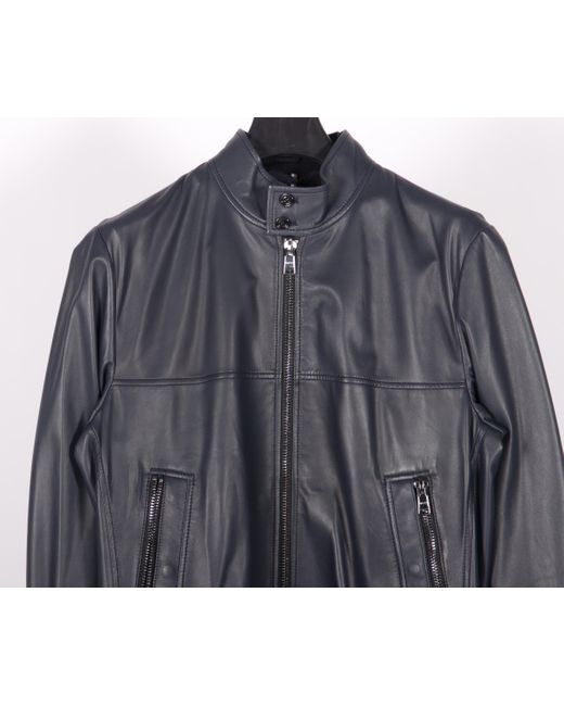 Boss Gray T-mailor Full Zip Leather Jacket Dark Blue for men