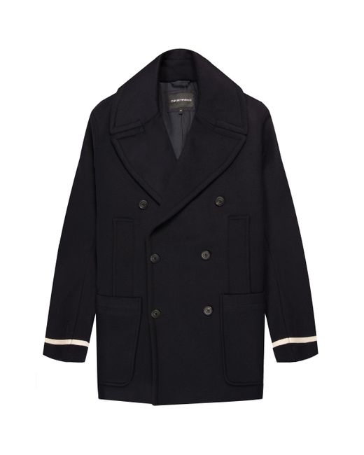 Emporio Armani Blue Double Breasted Padded Peacoat Navy for men