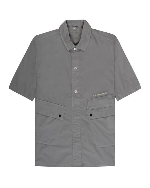 C P Company Gray Embroidered Logo Utility Ss Shirt Grey for men