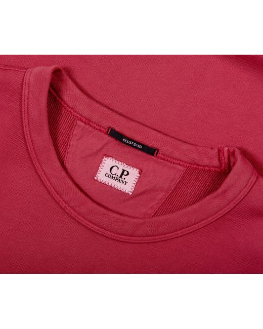 C P Company Cotton Diagonal Fleece Logo Sweatshirt Red Bud for men