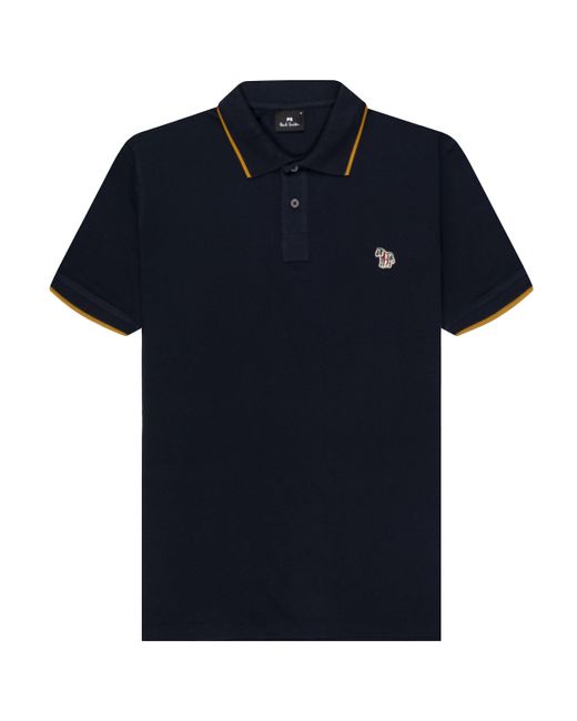 Paul Smith Blue Ps Detailed Collar Zebra Badge Ss Polo for men