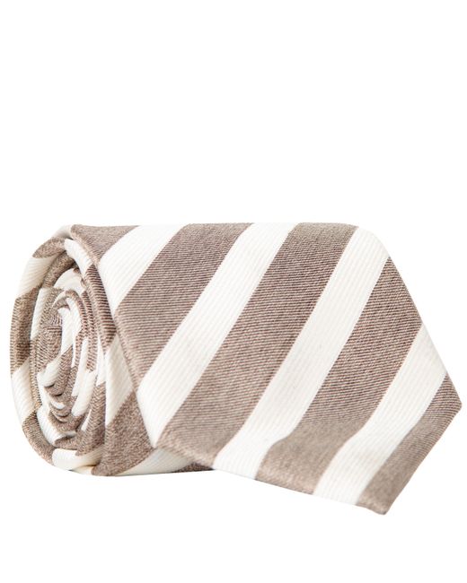 Canali Multicolor College Stripe Silk Tie Taupe/white for men