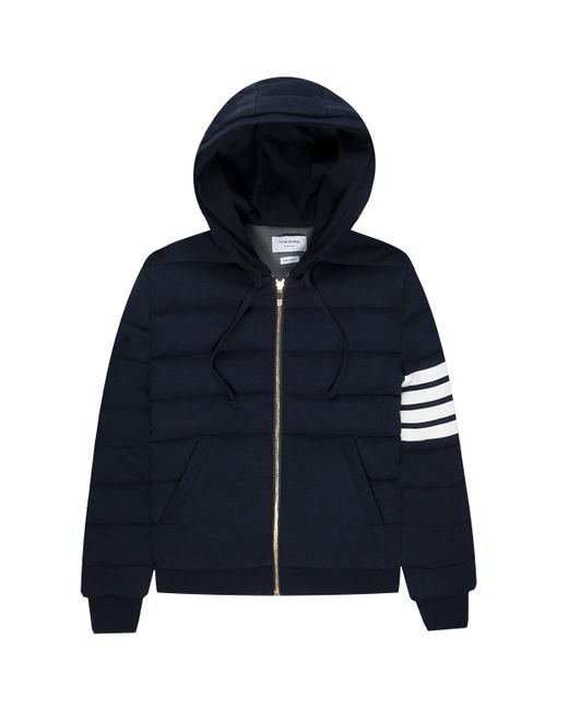 Thom Browne Blue Merino Wool Jersey Stitch Padded-Bar Zip Up Hooded Jacket for men