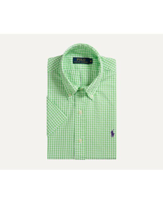 Ralph Lauren Green Gingham Check Short Sleeved Shirt Lime/white for men