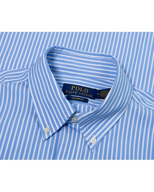 Polo Ralph Lauren Blue Custom Fit Stripe Stretch Poplin Shirt for men