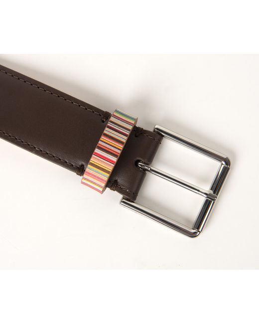 Paul Smith Signature Stripe Keeper Leather Belt Dark Brown for men