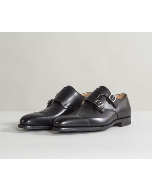 Crockett and Jones Blue 'Lowndes' Calf Leather Double Monk Shoes With 'City' Soles for men