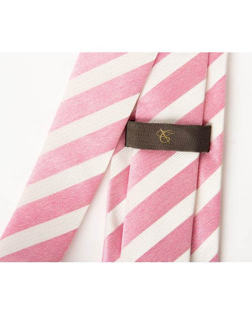 Canali College Stripe Silk Tie Pink/white for men