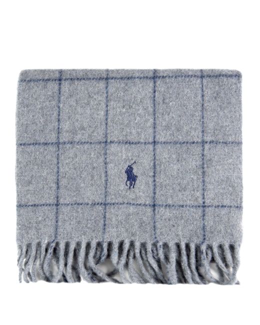 Polo Ralph Lauren Blue Windowpane Plaid Wool Scarf for men