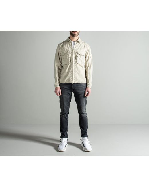 Stone Island Natural 'ghost Collection' Resin Cotton Zip Overshirt Beige for men