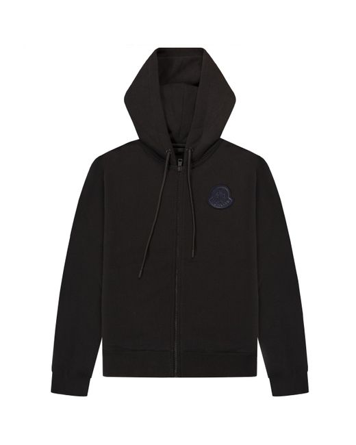 Moncler Black Rubber Logo Patch Full Zip-Up Hoodie for men