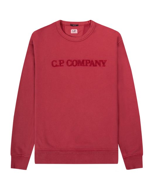 C P Company Cotton Diagonal Fleece Logo Sweatshirt Red Bud for men