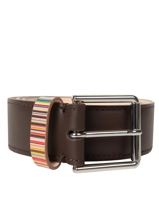 Paul Smith Signature Stripe Keeper Leather Belt Dark Brown for men
