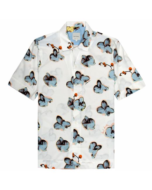 PS by Paul Smith Orchid Printed Ss Shirt White/ Blue for men