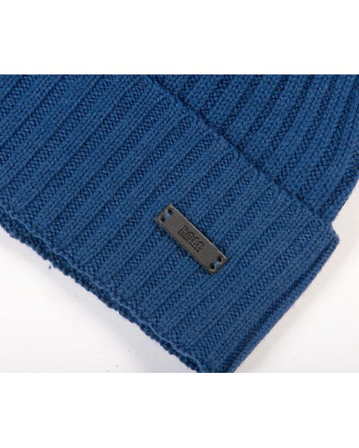Boss Blue Fati_M Classic Ribbed Beanie Hat for men