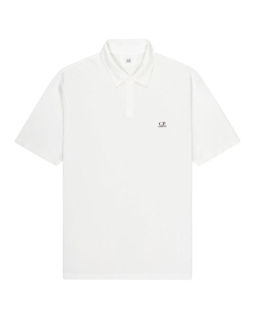 C P Company White Crepe Jersey Polo for men