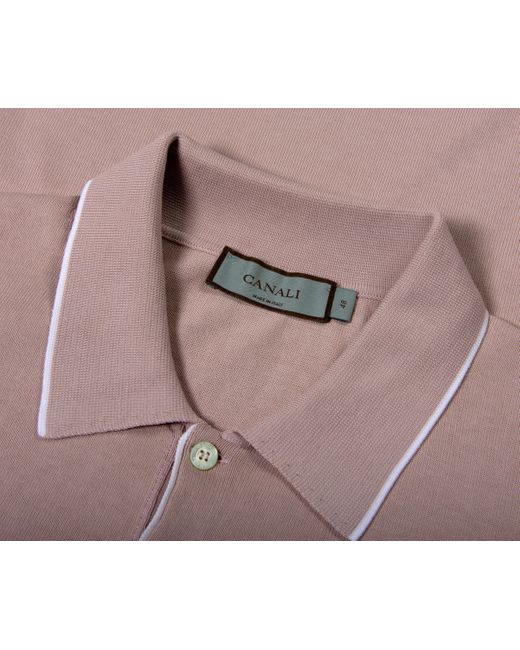 Canali Purple Cotton Polo With Piping Pink for men