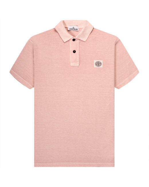 Stone Island Pink Washed Jersey Box Logo Polo Rosa for men