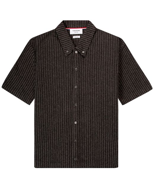 Thom Browne Black Striped Button Down Ss Polo Grey for men